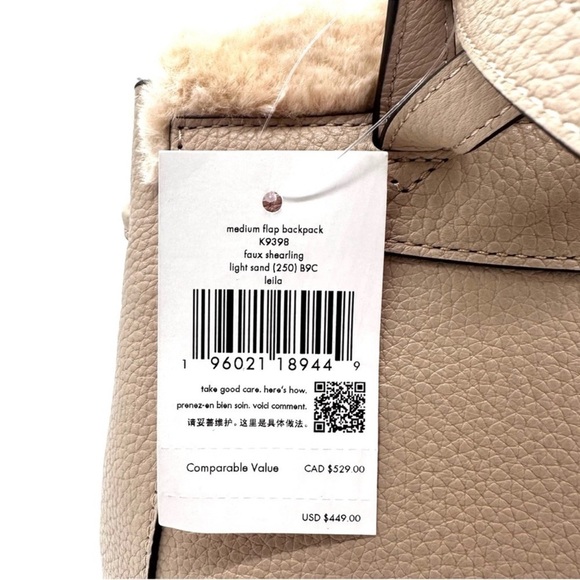 Kate Spade Medium Flap Fur Faux Shearling Backpack Tan - Picture 10 of 10